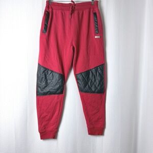 Parish Nation Joggers Men XL Red Streetwear Quilted Faux Leather Trim Moto Pants